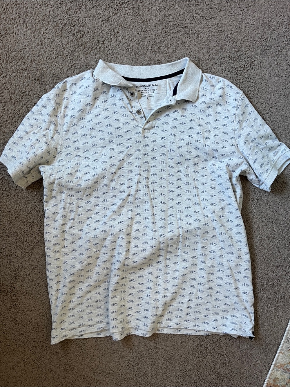 Mens Banana Republic Light Gray Polo with Small Blue Bicycle Print